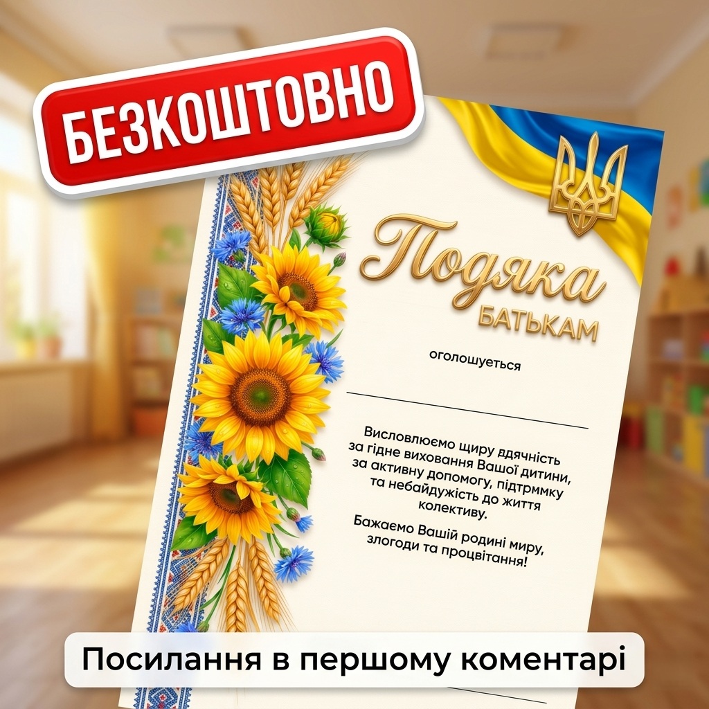 Бланк Подяк батькам для вписування імен вручну