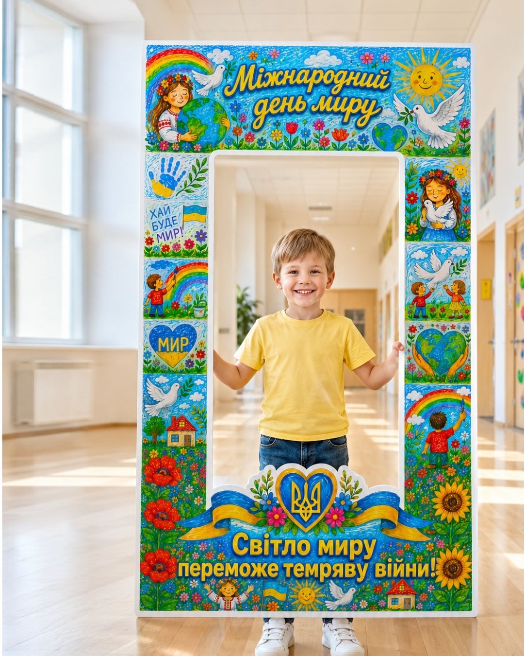 🕊️ Рамка до Дня миру у стилі дитячих ілюстрацій