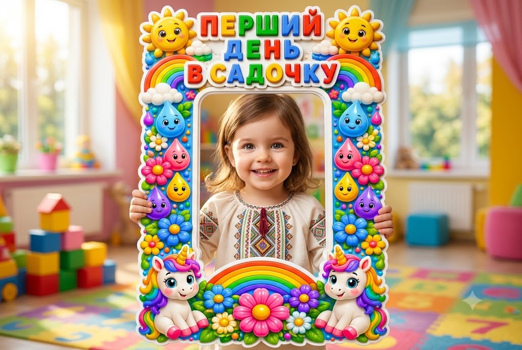 🌈 Рамка Веселка «Перший день у садочку» для святкових фото!