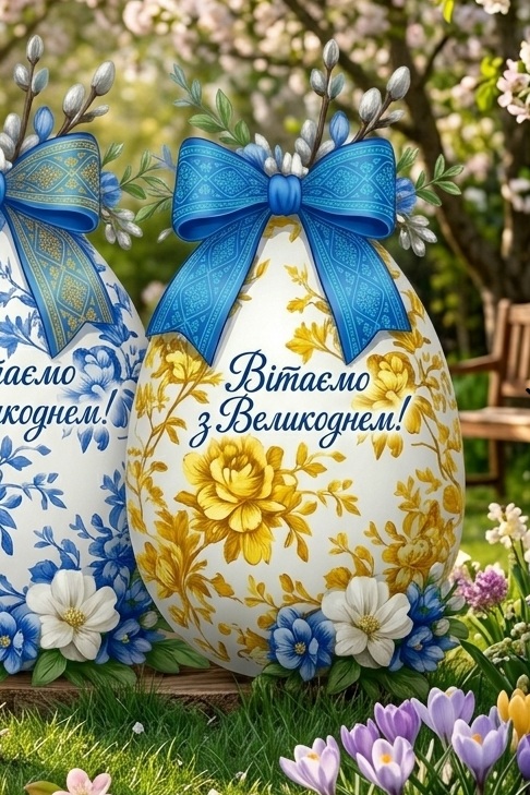 Писанка жовта з бантом