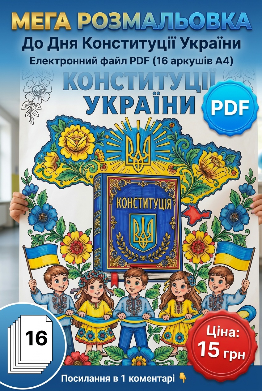 День Конституції: колективна розмальовка на 16 аркушів А4